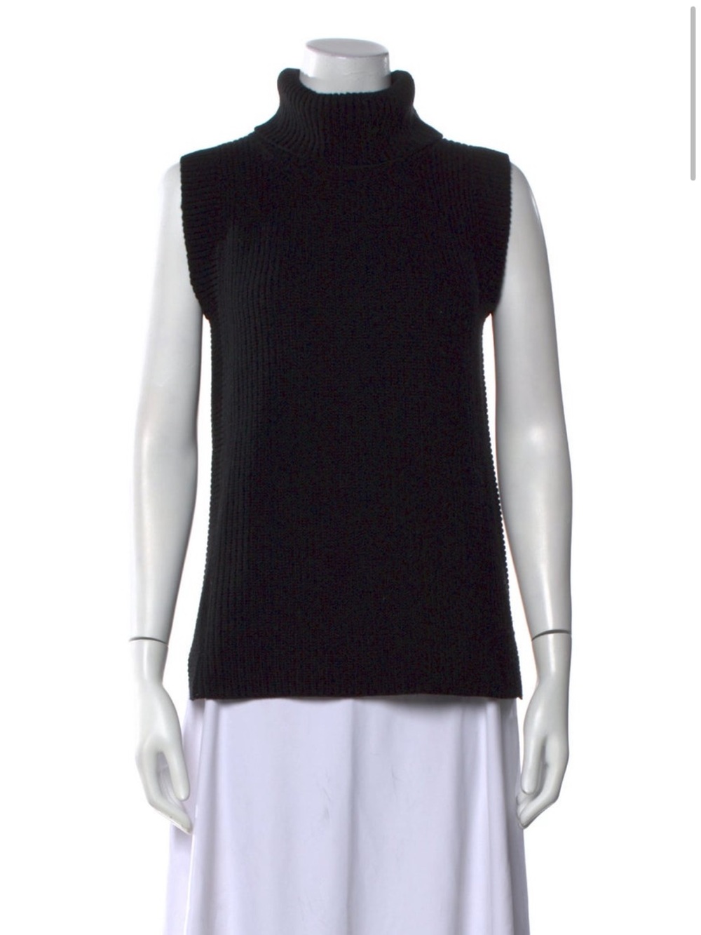 Sleeveless Black Turtleneck Knit Shell